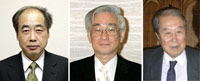 De gauche à droite, les Prix Nobel de physique : Makoto Kobayashi, Toshihide Maskawa,Yoichiro Nambu.(Photo : Reuters)