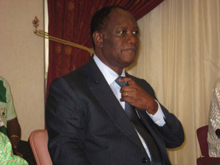 Le président du RDR, Alassane Ouattara à Yamoussoukro, le 4 octobre 2008.( Photo : Norbert Navarro / RFI )