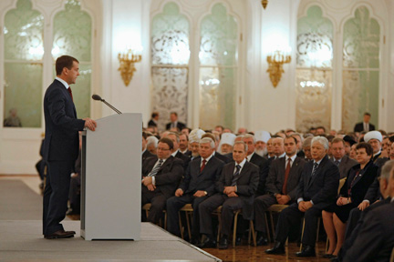 Le président russe Dmitri Medvedev lors de son premier discours à la nation, au Kremlin à Moscou, le 5 novembre 2008.(Photo : Reuters)