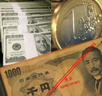 La hausse du yen par rapport au dollar et à l'euro provoque, au Japon, un déficit commercial de 63,9 milliards de yens.(Photos : Reuters, C. européenne, Wikipédia/Montage RFI)