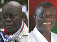 Le candidat du NPP, Nana Dankwa Akufo-Addo (g) et son rival du NDC, John Evans Atta-Mills.(Photos : Reuters & Wikipedia)