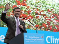 Le ministre norvégien de l'environnement à la Conférence de Poznan, jeudi 11 décembre.( Photo : Janek Skarzynski / AFP )