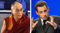 Le guide spirituel tibétain Dalaï Lama et le président français Nicolas Sarkozy.(Photos : AFP, Reuters)