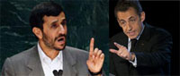 Le président iranien Mahmoud Ahmadinejad (g) et le président français Nicolas Sarkozy.(Photos : Reuters / Montage RFI)
