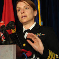 Le commandant Suzanne Lachelier, avocate militaire commise d'office.
(Photo : Donaig Le Du / RFI)