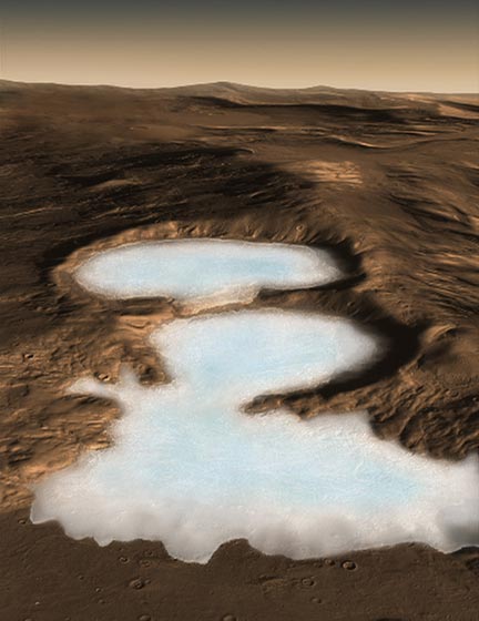 Glacier sur Mars conceptualisé par un artiste pour la Nasa Image crédit: NASA/JPL