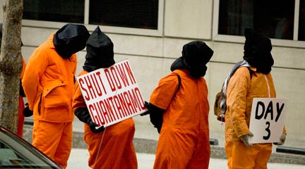 Manifestation à Washington devant les bureaux de Barack Obama pour la fermeture de la prison de Guantanamo, le 13 janvier.(Photo : Reuters)