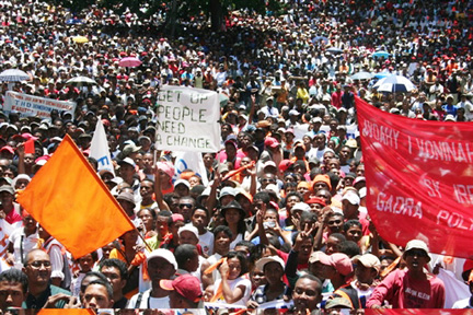 Rassemblement des partisans d'Andry Rajoelina, le maire d'Antananarivo, le 24 janvier 2009. (Photo : AFP)