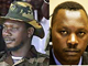 Thomas Lubanga, chef historique de la milice de l'Union des patriotes congolais, en juin 2003 à Bunia à l'époque des faits qui lui sont reprochés, et à la Cour pénale internationale de la Haye, en mars 2006.( Photo : Reuters/ Montage RFI )