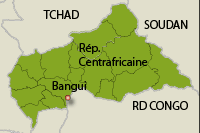 La République Centrafricaine.(Carte : L. Mouaoued/RFI)