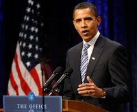 Le président élu américain Barack Obama lors de son discours sur l'économie à l'université de George Mason à Fairfax en Virginie, le 8 janvier 2009.(Photo : AFP)