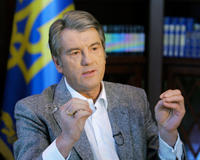 Le président ukrainien Viktor Iouchtchenko lors d'une déclaration relative à l'approvisionnement en gaz russe, le 1er janvier 2009. (Photo : Reuters)