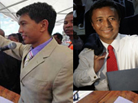 Andry Rajoelina (g), le maire sortant d'Antananarivo, et le président Marc Ravalomanana (d).( Photo : Reuters/ Montage RFI )