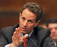 Conférence de presse du secrétaire américain au Trésor, Tim Geithner, qui présente la nouvelle version du plan de sauvetage du système financier, le 10 février 2009.(Photo : Reuters)