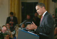 Barack Obama répond aux questions des journalistes lors d'une conférence de presse à la Maison Blanche, le 9 février 2009.(Photo : Reuters)