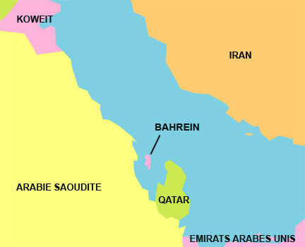 Le royaume du Bahrein, dirigé par une famille sunnite, est le seul Etat majoritairement chiite de la péninsule arabique.(Carte : RFI)