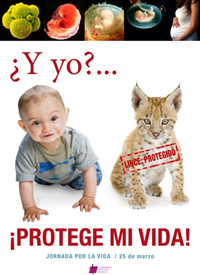 Affiche de la conférence anti-avortement de l'épiscopat espagnol, le 18 mars 2009. (Photo : AFP)