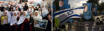 Palestiniens et Israéliens manifestent en espérant que les négociations au Caire sur un échange de prisonniers aboutissent.(Photo : Reuters/AFP)