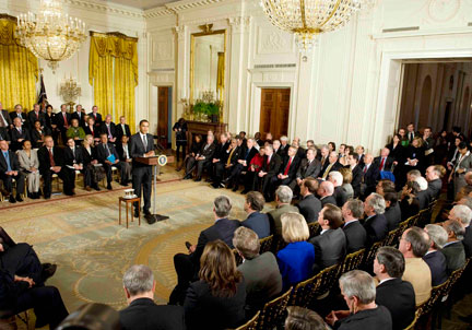 Le président américain Barack Obama lors du forum de la réforme de la santé, à la Maison Blanche, à Washington, le 5 mars 2009.(Photo : Reuters)