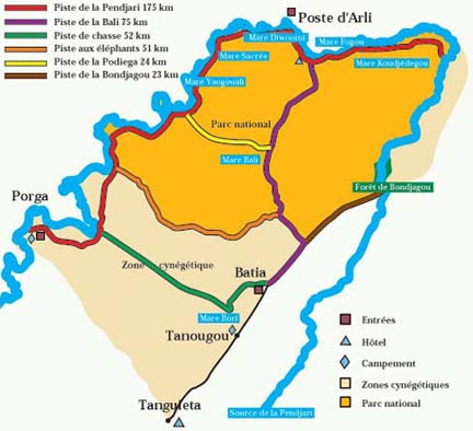 Carte des pistes de la réserve de la Pendjari.© T.K.Buttschardt/ Arli Natitingou 2003