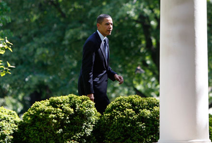 Barack Obama dans les jardins de la Maison Blanche, le 28 avril 2009.
(Photo: Reuters)