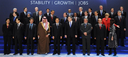 Les participants au G20 réunis jeudi 2 avril 2009 à Londres.(Photo : AFP)