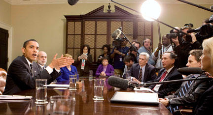 Barack Obama lors de la réunion économique organisée à la Maison Blanche le 10 avril 2009.(Photo: Reuters)