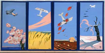 "Les avions" (feuilles de paravent), Jean-Camille Bellaigue (1928).© Isabelle Bideau/ Mobilier national.