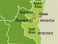 C'est dans la ville de Busurungi qu'au moins 60 personnes ont été tuées lors d'une attaque attribuée aux rebelles hutus rwandais.(Carte : RFI)