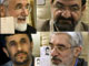 Quatre candidats à l'élection présidentielle iranienne de 2009 :  Mehdi Karoubi (haut g.), Mohsen Rezaï (haut d.), Mahmoud Ahmadinejad (bas g.), Mir Hossein Moussavi (bas d.).(Photo : Morteza Nikoubazl/Reuters)