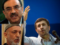 Le président pakistanais Asif Ali Zardari (haut gauche), son homologue afghan Hamid Karzaï (bas gauche) et le chef de l'État iranien Mahmoud Ahmadinejad.(Photos : AFP/ Reuters)