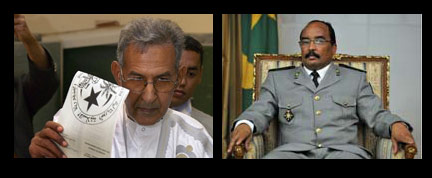  Ahmed ould Daddah (g), le chef de l'opposition démocratique et l'ex-général Mohamed ould Abdel Aziz (d) , président mauritanien.(Photo : AFP)