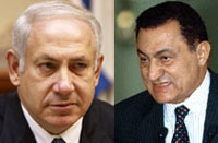 Le Premier ministre israélien Benjamin Netanyahu (g) et le président égyptien Hosni Moubarak.(Photos : Reuters, AFP)