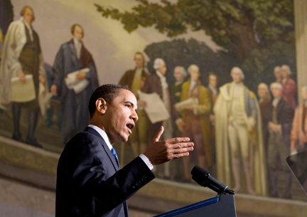 Le président Barack Obama lors de son discours sur la sécurité nationale, aux Archives nationales à Washington, le 21 mai 2009.(Photo : Reuters)