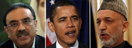 De gauche à droite : Asif Ali Zardari, Barack Obama et Hamid Karzaï.(Photos : AFP/ Reuters)