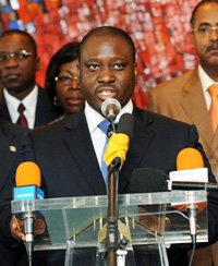 Le Premier ministre ivoirien, Guillaume Soro annonce, ce jeudi 14 mai 2009, à Abidjan, que l’élection présidentielle aura lieu le 29 novembre prochain.(Photo : AFP)