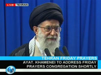 Le prêche de l'ayatollah Khamenei du vendredi 19 juin 2009 est transmis en direct sur la chaîne de télévision iranienne en langue anglaise, Press TV.(Photo : AFP/Press TV)