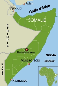 C'est dans la ville de Beledweyne, à la frontière éthiopienne, que le ministre somalien de la Sécurité a été assassiné.(Carte : RFI)