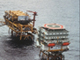 Plateforme pétrolière d'Elf au large de la côte gabonaise, près de Port Gentil, (photo du 29&nbsp;mai 1990).(Photo : AFP)