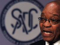 Le président sud-africain, Jacob Zuma, également président de la SADC, à l'ouverture du sommet spécial, à Johannesburg, le 20 juin 2009.(Photo: AFP)