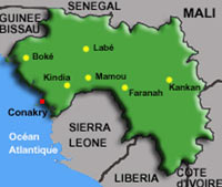 Importante saisie de substances chimiques à Conakry, en provenance de Côte d'Ivoire.(Carte : RFI)