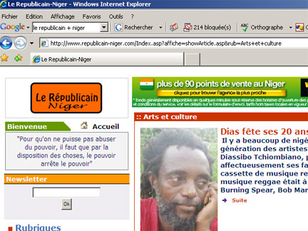 Le site internet du <em>Républicain Niger</em>