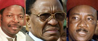 L'ancien président du Parlement Mahamane Ousmane (g), l'actuel&nbsp;président Mamadou Tandja (c) et le principal opposant Mahamadou Issoufou.(Photos : AFP & Reuters)