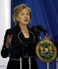 Hillary Clinton, la secrétaire d'Etat américaine, lors d'une réunion sur l'économie à Nairobi, au Kenya, le 5&nbsp;août 2009.(Photo : Reuters)