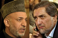 Le président afghan Hamid Karzaï (g), son principal rival et ancien ministre des Affaires étrangères Abdullah Abdullah.(Photo : AFP)