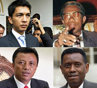 Andry Rajoelina (haut à g), Didier Ratsiraka (haut à d), Marc Ravalomanana (bas à g) et Albert Zafy (bas à d).(Photos : AFP/Montage : RFI)