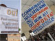 A gauche, un panneau officiel pro-referendum, à droite, l'opposition nigérienne en Côte d'Ivoire, début juillet.(Photos : AFP / Montage : RFI)