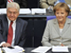Frank-Walter Steinmeier et Angela Merkel à Berlin en juillet 2009.(Photo :  AFP/Macdougall)