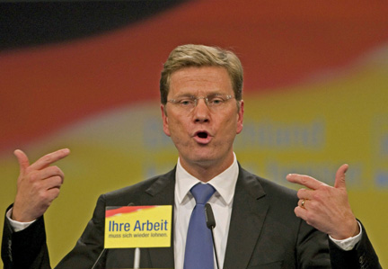 Guido Westerwelle, le leader du Parti libéral démocrate (FDP) en congrès à Potsdam, près de Berlin, le 20 septembre 2009.(Photo : Reuters)