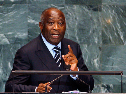 Le chef de l'Etat ivoirien, Laurent Gbagbo, à la tribune des Nations unies à New York, le 25 septembre 2009.( Photo : Mike Segar/ Reuters )